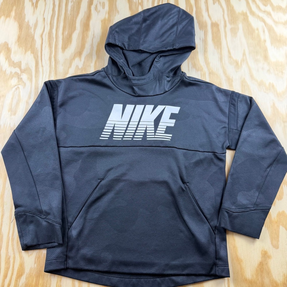 Nike Dri-FIT Kids XS Black Camo Graphic Pullover Hoodie Sweatshirt